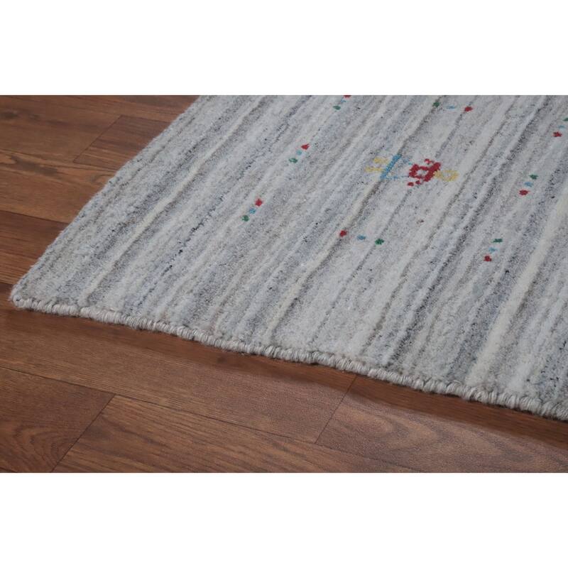 Hand Knotted Oriental Silk Carpet Tribal Animal Pictorial Greys & Charcoal Gabbeh Area Rug - 10' 1'' X 8' 2''
