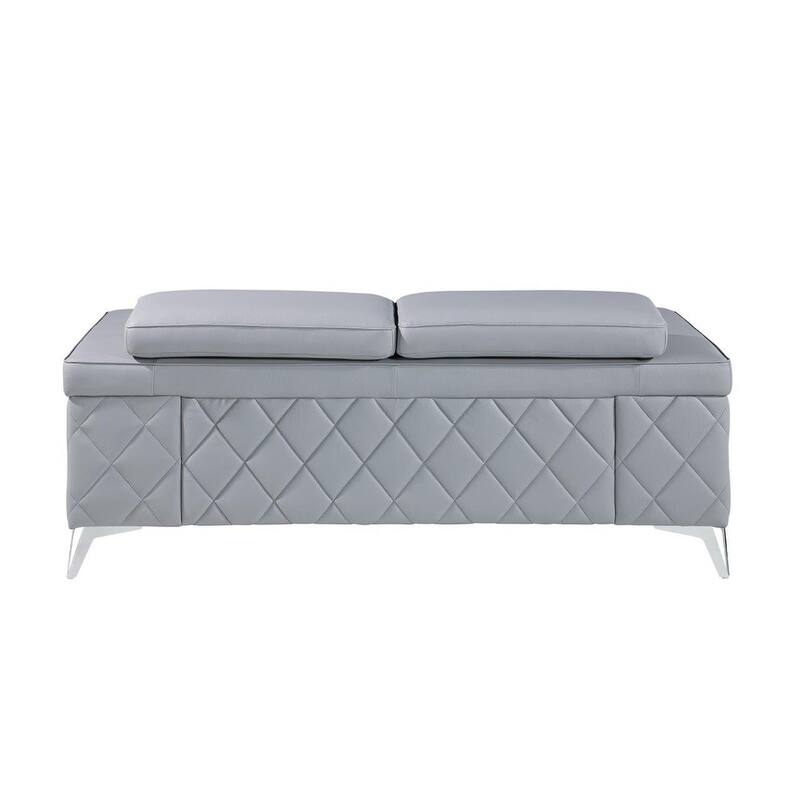 HomeRoots 70" Light Blue And Silver Metallic Top Grain Leather Loveseat