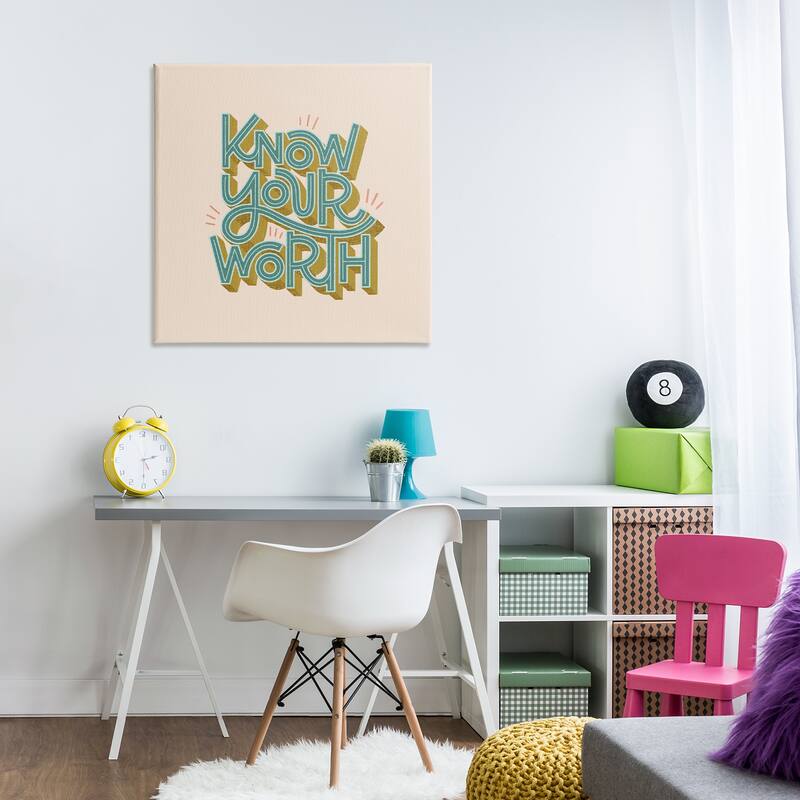 Stupell Know Your Worth Green on Beige Canvas Wall Art Design By Sarah Hickman