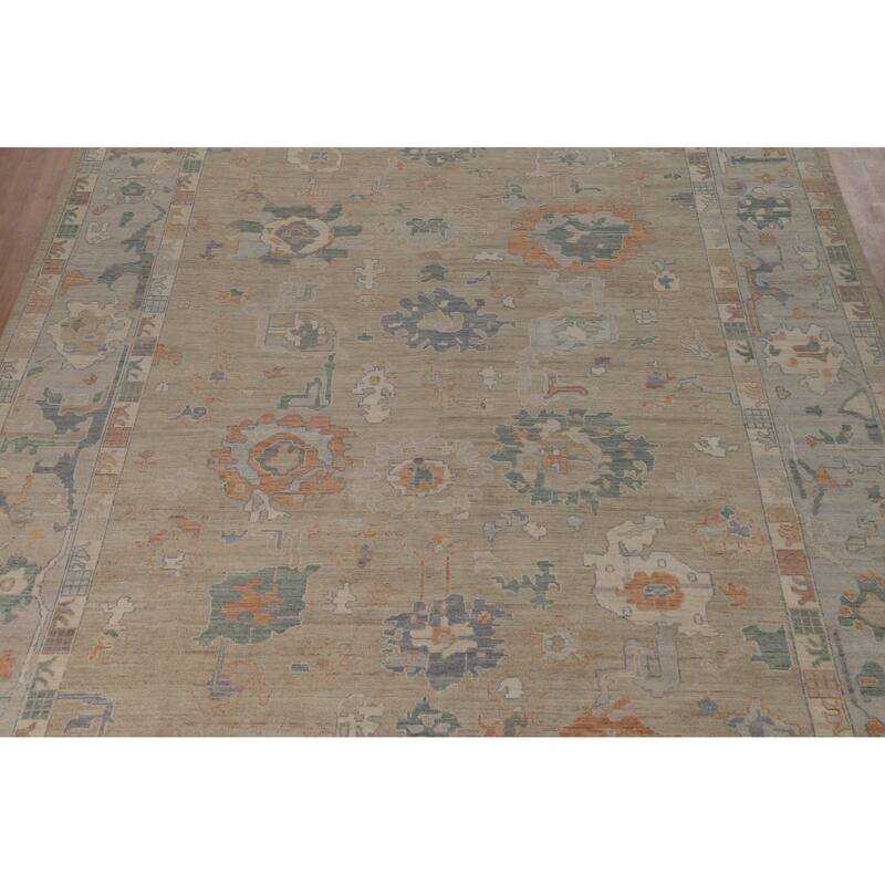 Vegetable Dye Oushak Turkish Large Rug Hand-Knotted Floral Wool Carpet - 9'11"x 14'8"