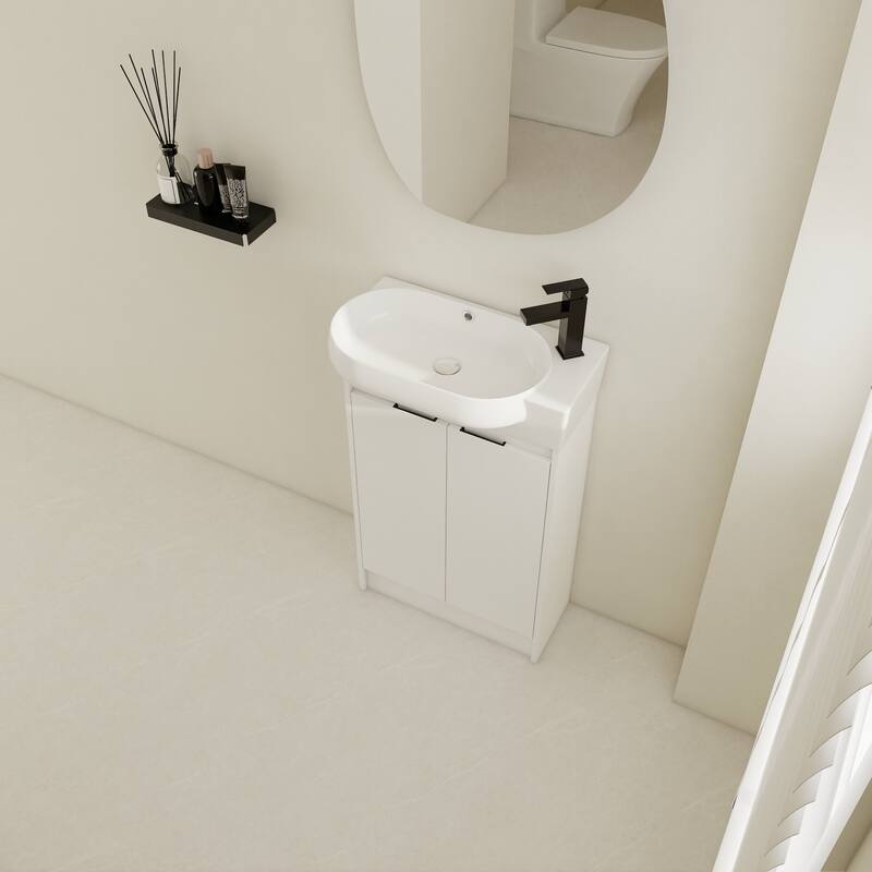 23" Bathroom Vanity with Round Ceramic Sink, Soft-Close Hinges, and Spacious Storage - Black Chestnut Finish