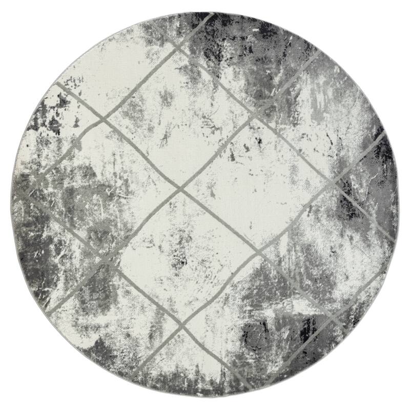 Samos Collection Distressed Trellis Area Rug - 6'11" Round