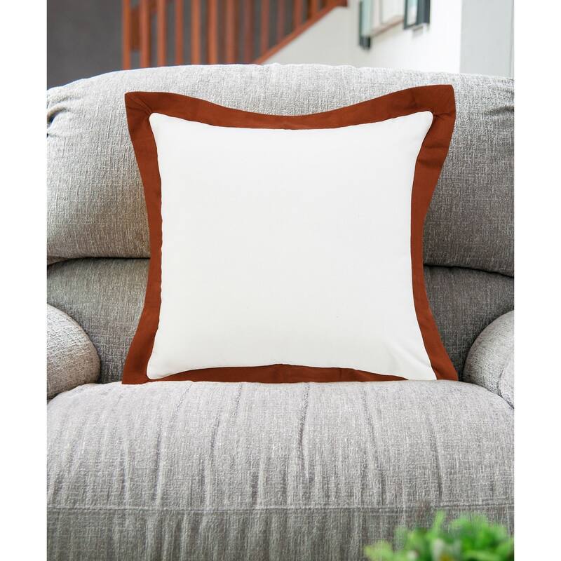 20" White and Orange Bordered Flange Frame Square Throw Pillow