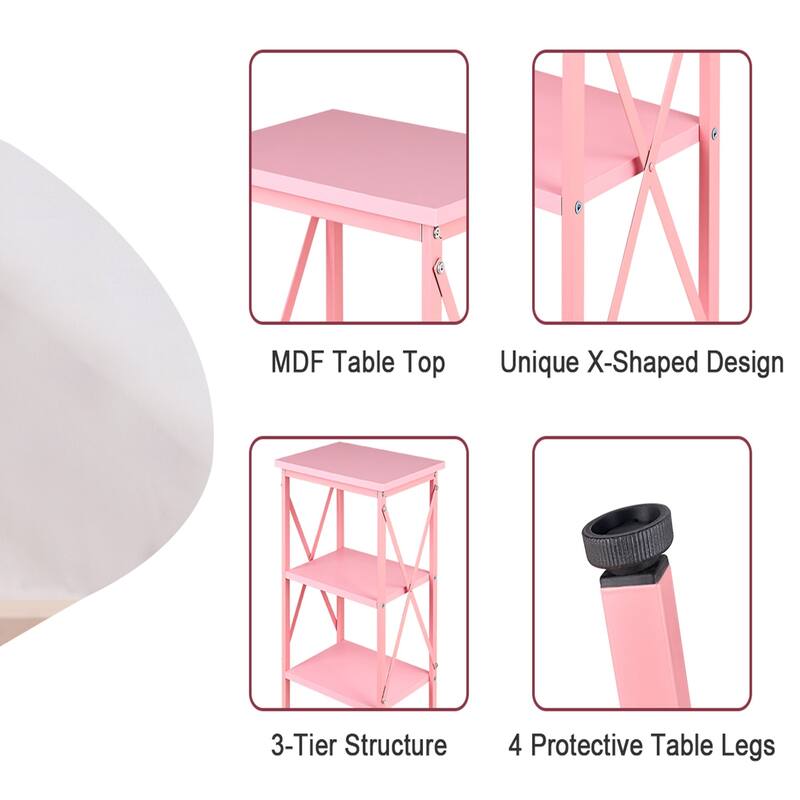 VECELO 3-Tier Open Shelf End Table with X-Frame Design 4-Step Easy Assembly 23.82" Height Side Table for Living Room or Bedroom