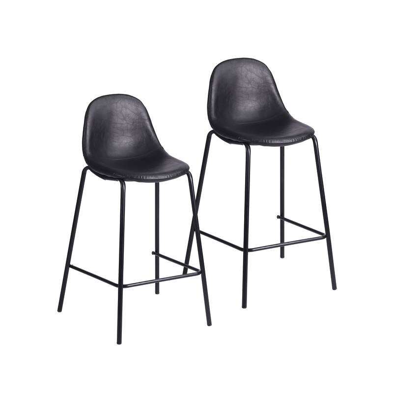 Porthos Home Tave Counter Stools Set Of 2, PU Leather Upholstery, Iron Legs - Black