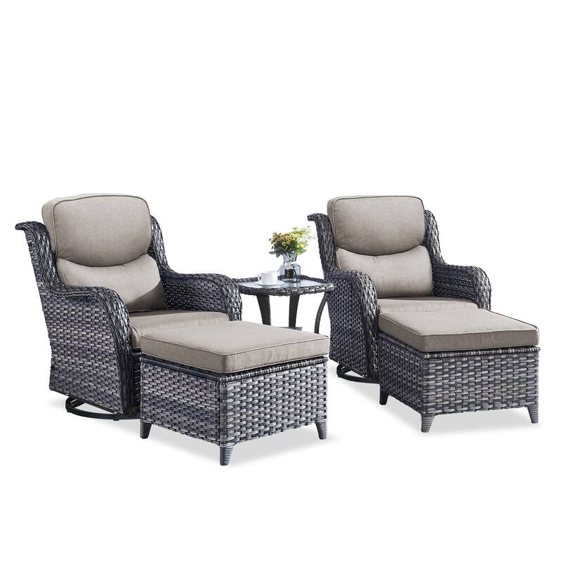 5 Pieces Outdoor Gliders Chairs Table Ottomans with 5-Inch Thick Cushions