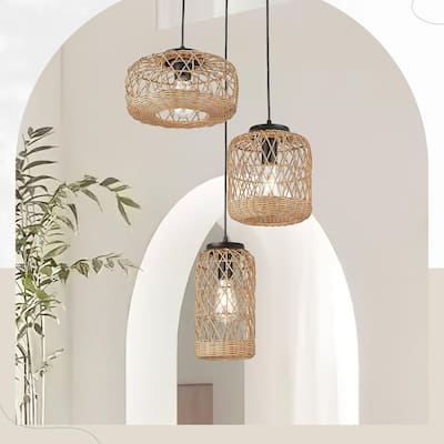 3-Light Rattan Cluster Pendant Light, Wicker Chandelier