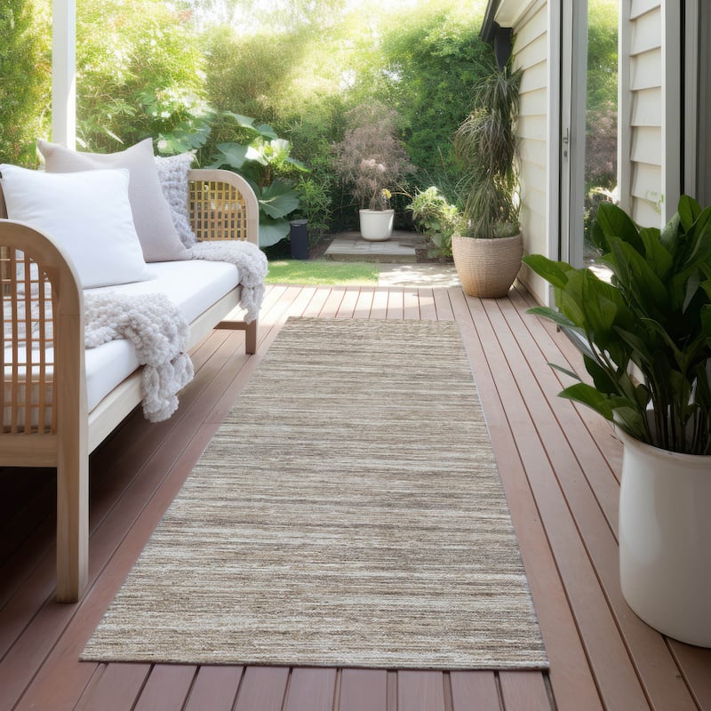 Machine Washable Indoor/ Outdoor Chantille Abstract Stripe Rug - Taupe - 2'3" x 7'6"