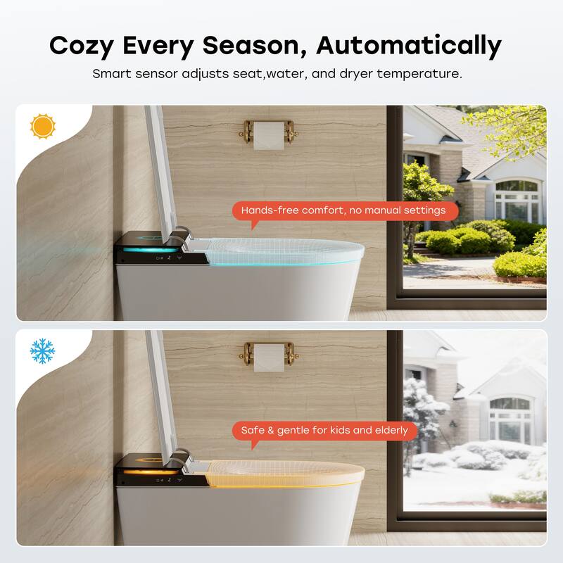 HOROW 1.0/1.28 GPF Elongated ADA Smart Bidet Toilet in White / Auto Open/Flush, Foam Shield, Blackout Flush, Pump Assisted - N/A