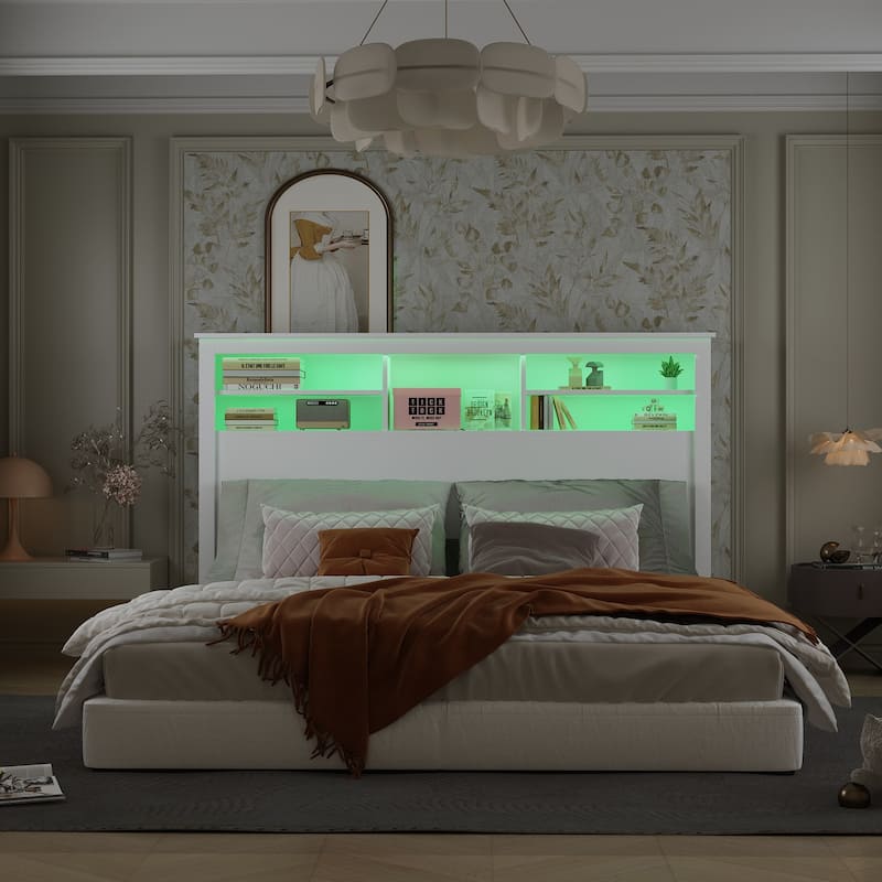 65"W x 43"H Bookcase Headboard With Light