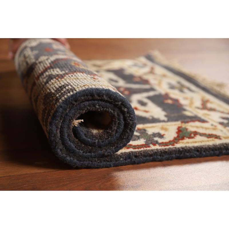 Geometric Oushak Oriental Foyer Rug Hand-Knotted Wool Carpet - 2'0"x 3'0" - 2'0"x 3'0" - Blue