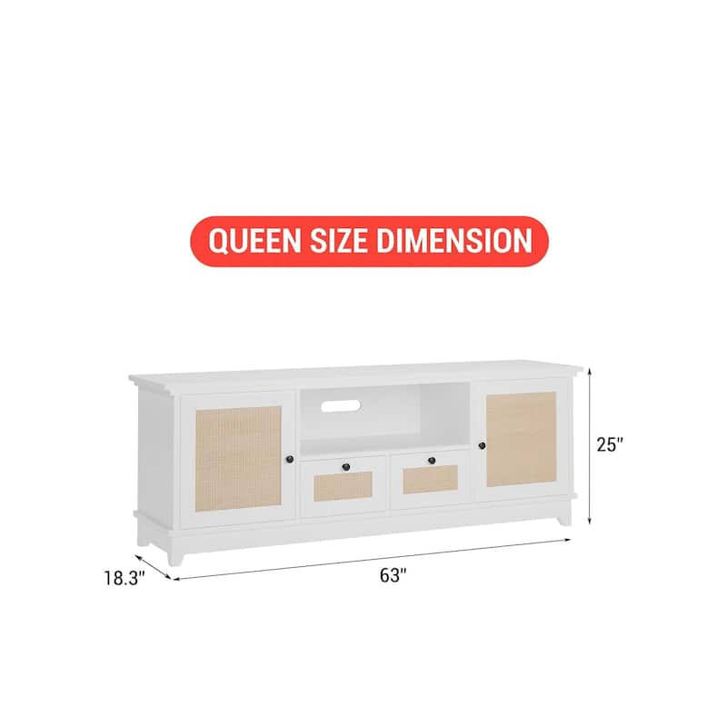 Rattan TV Stand, 2 Cabinets and 2 Drawers, up to 70 inches