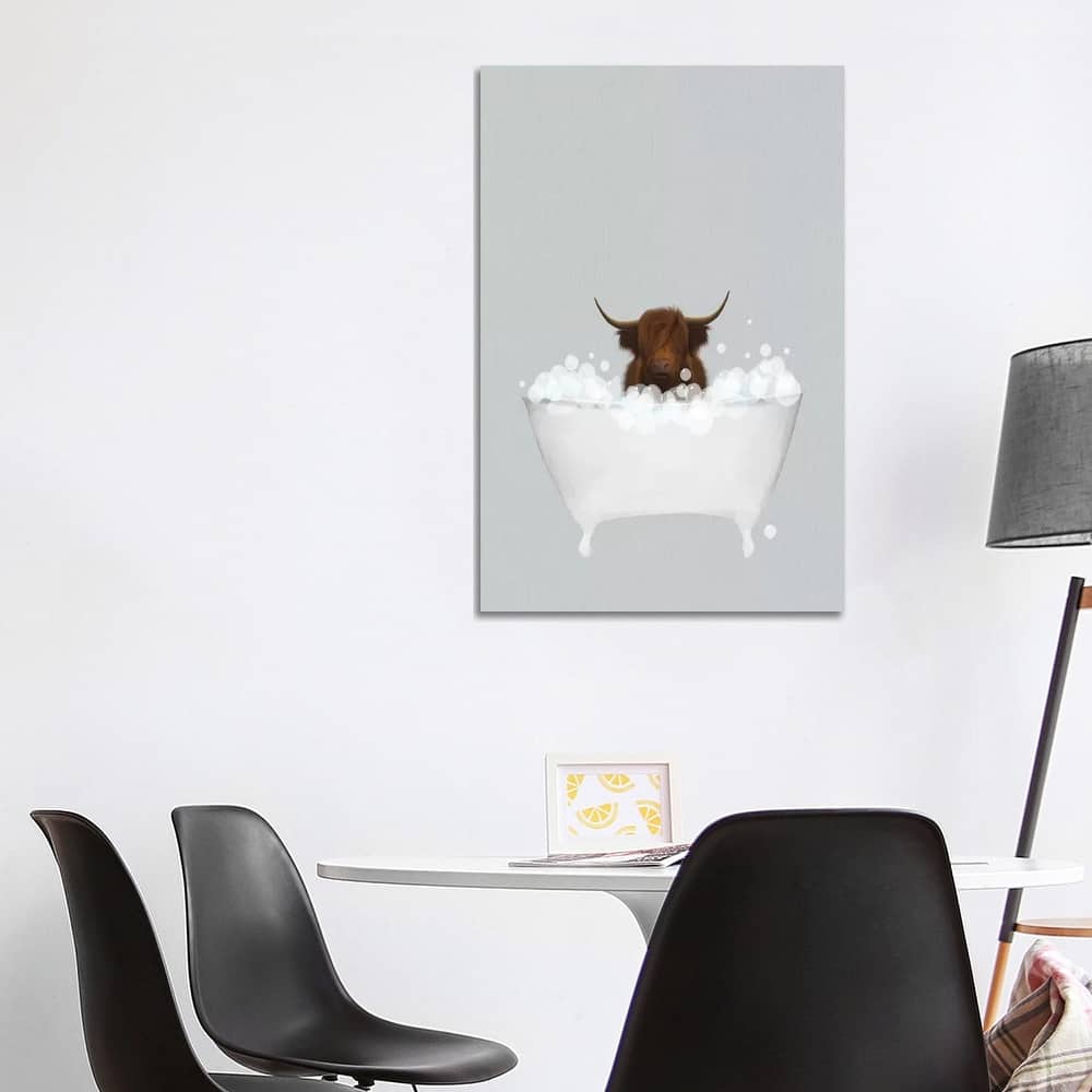 iCanvas "Highland Cow Blue Bath" by Leah Straatsma Canvas Print