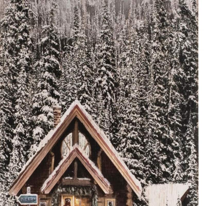 HomeRoots 18" X 10" Brown And White Wood Winter Lodge On The Lake Hanging Wall Decor
