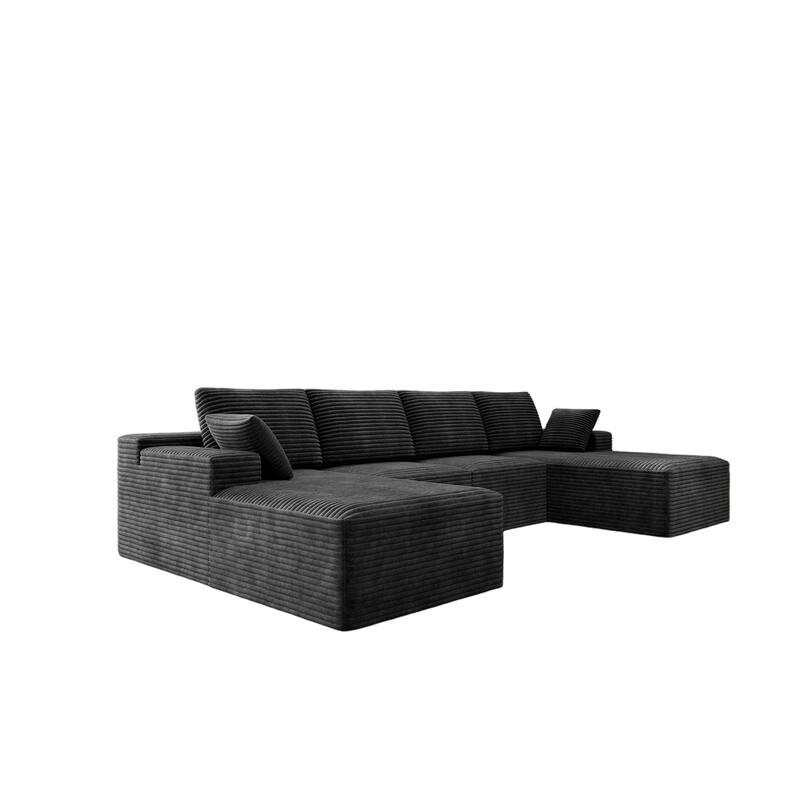 Roomfitters 131.9" Modular Sectional Sofa, 4-Piece Compressed Cloud Couch, No Assembly Required, Plush Corduroy, Grey