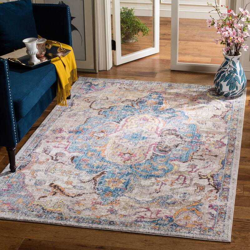 SAFAVIEH Bristol Dilek Vintage Boho Oriental Polyester Rug - 5'1" x 7'6" - Blue/Light Grey