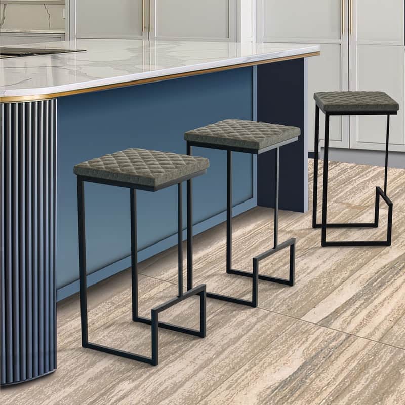 Quincy Leather Quilted Counter Height Barstool (Set of 2) with Upholstered Square Seats & Footrest for Home Bar & Kitchen