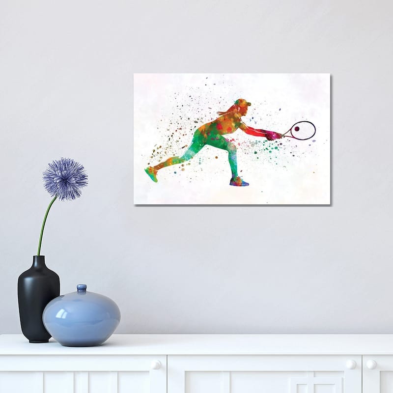 iCanvas "Woman Tennis Player 02 In Watercolor" by Paul Rommer Canvas Print - 12x18x1.5