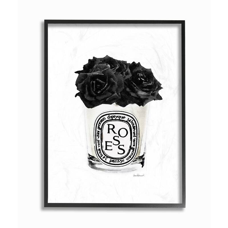 Stupell Fashion Designer Rose Flower Glass Black Watercolor Framed Wall Art, Proudly Made in USA