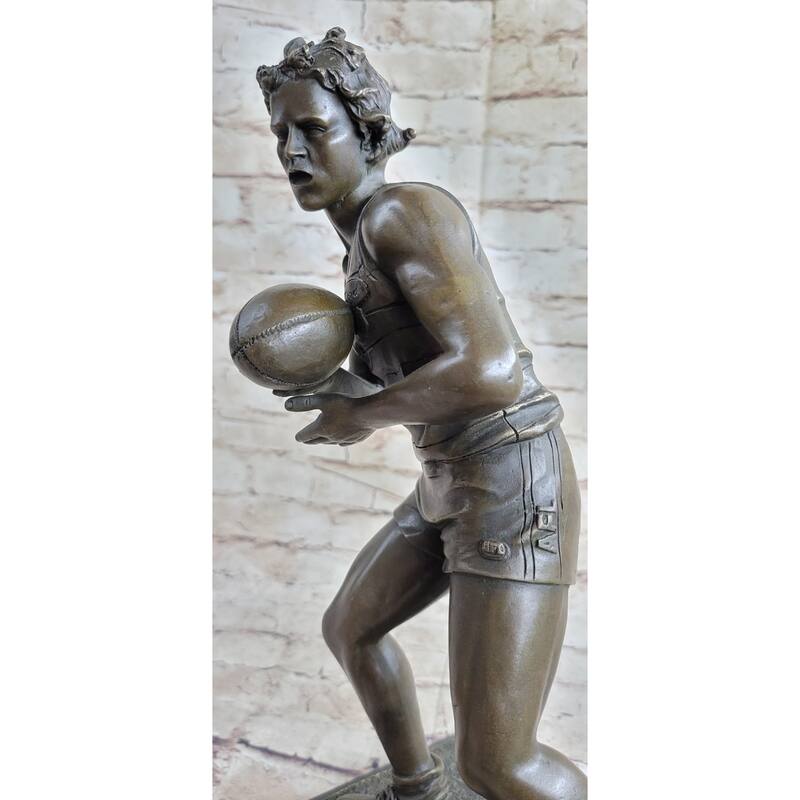 Rugby Football Player Athlete Bronze Statue Sculpture Trophy 15 Inches X 8 Inches