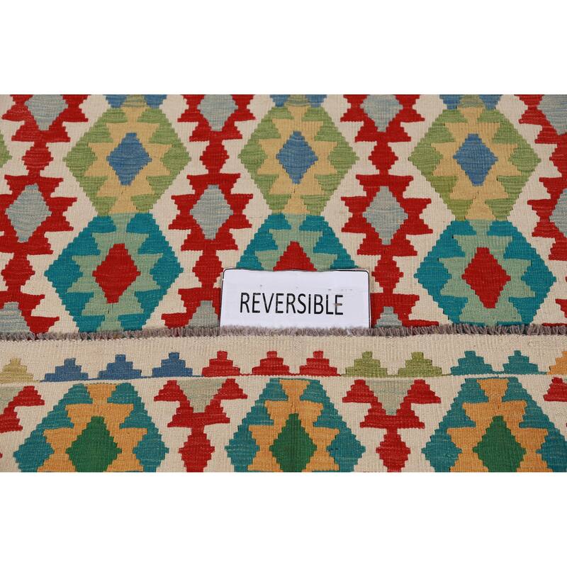 Hand Woven Oriental 100% Wool Carpet Southwestern Geometric Multi-Colored Kilim Area Rug - 8' 5'' X 6' 0''