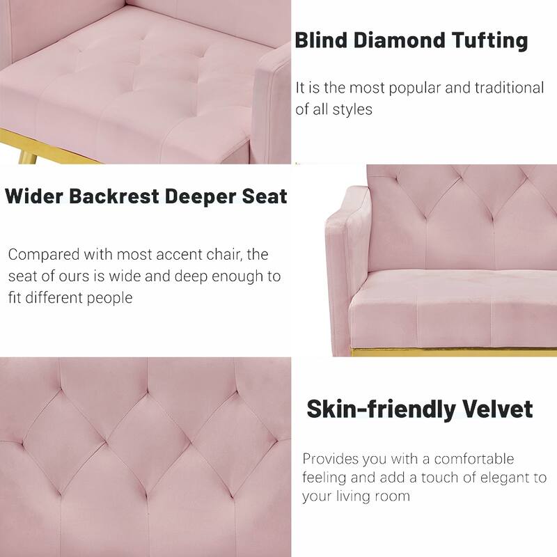 Velvet Accent Chair, Comfy Tufted Upholstered Armchair, Gold Legs - 28.7“W