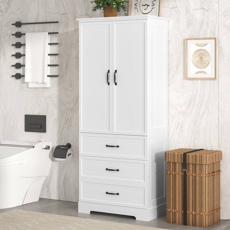 GDFStudio - Mason Tall Bathroom Cabinet with Doors, Drawers, and Adjustable Shelf