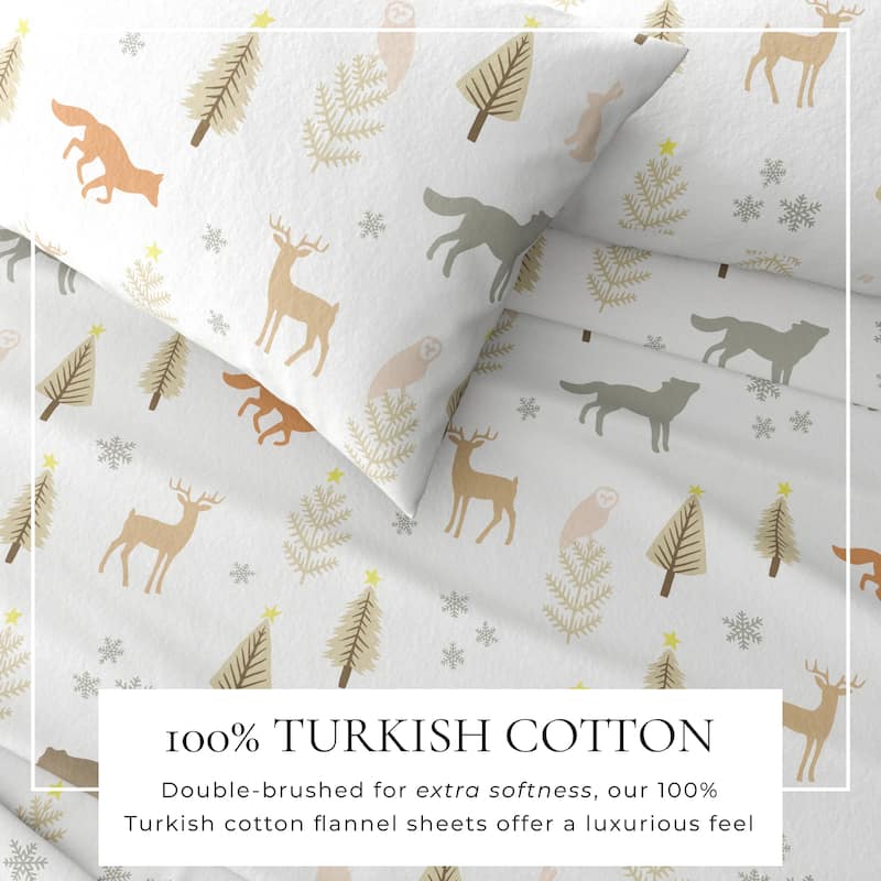 Linery & Co. Turkish Cotton Double-Brushed Christmas Flannel Bed Sheet Set