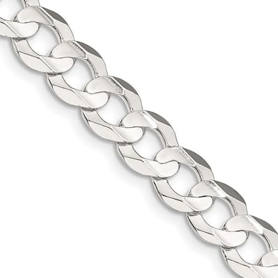 Curata 925 Sterling Silver 8.0mm Concave Beveled Curb Chain Necklace for Men