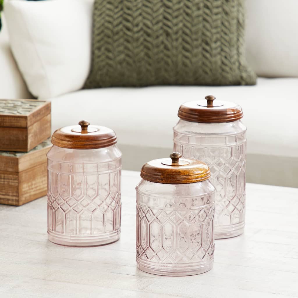 Clear Glass Living Room Decorative Jars with Wood Lids (Set of 3)