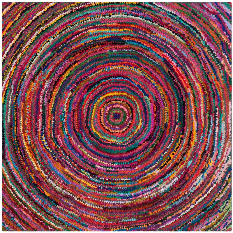 SAFAVIEH Handmade Nantucket Fulgencia Contemporary Cotton Rug - 4' Square - Multi