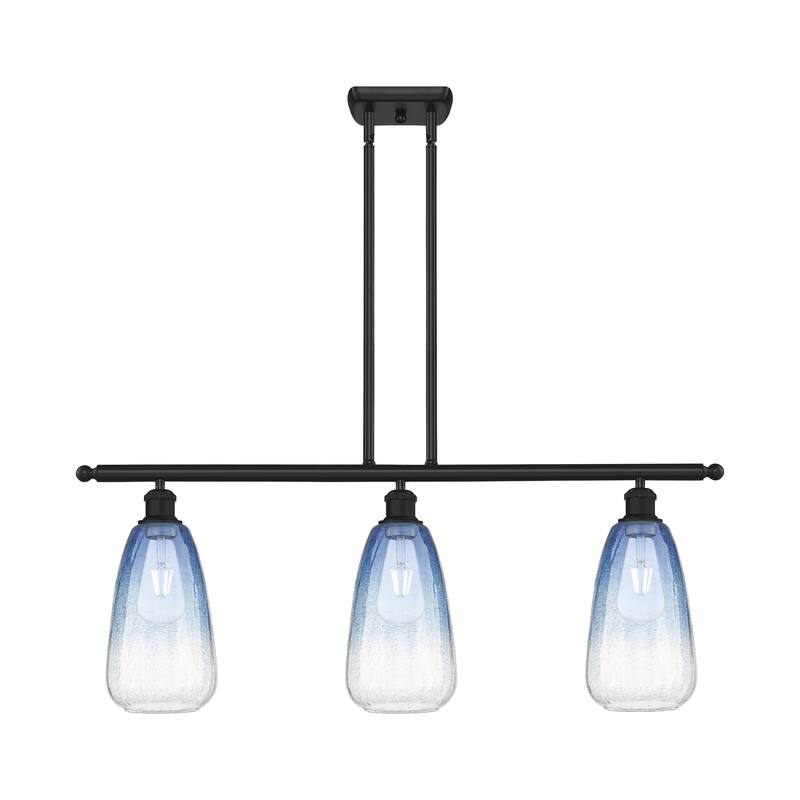 Innovations Lighting Endless Possibilities Ballston - Brookhaven Almond - 3 Light 36" Stem Hung Island Light - Matte Black/Sapphire Blue