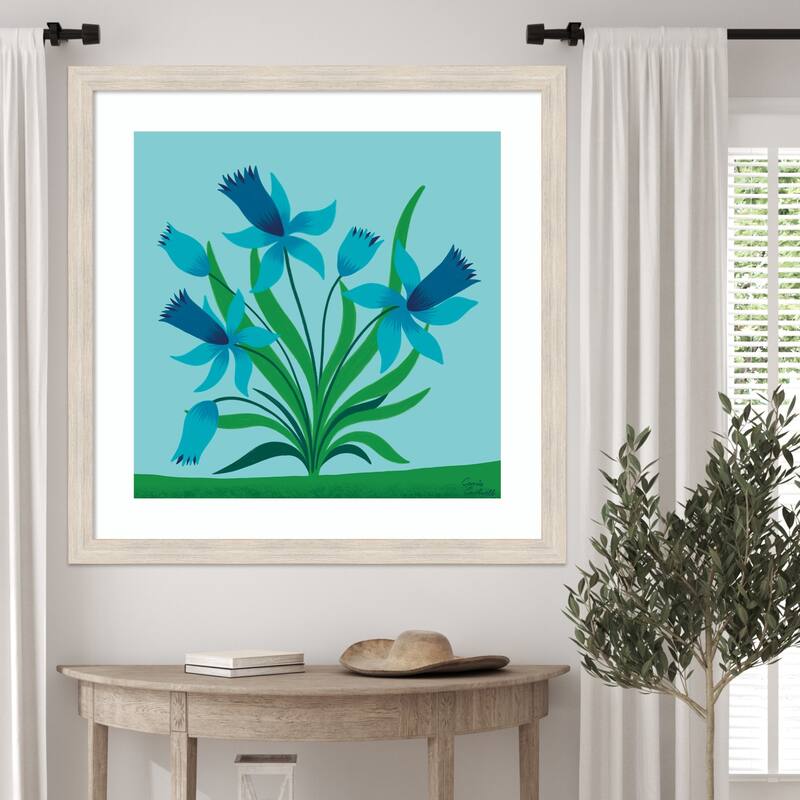 Spring Flowers by Carrie Cantwell Wood Framed Wall Art Print - Hardwood White Wash Narrow