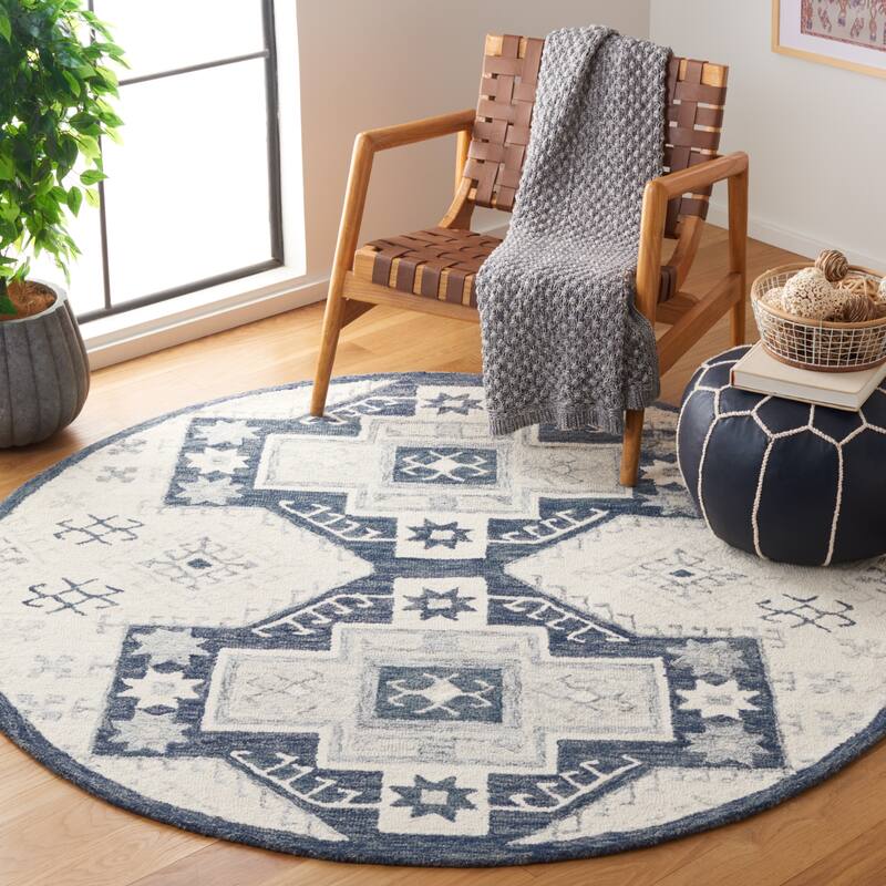 SAFAVIEH Handmade Metro Jihane Rustic Wool Rug - 6' Round - Ivory/Dark Grey