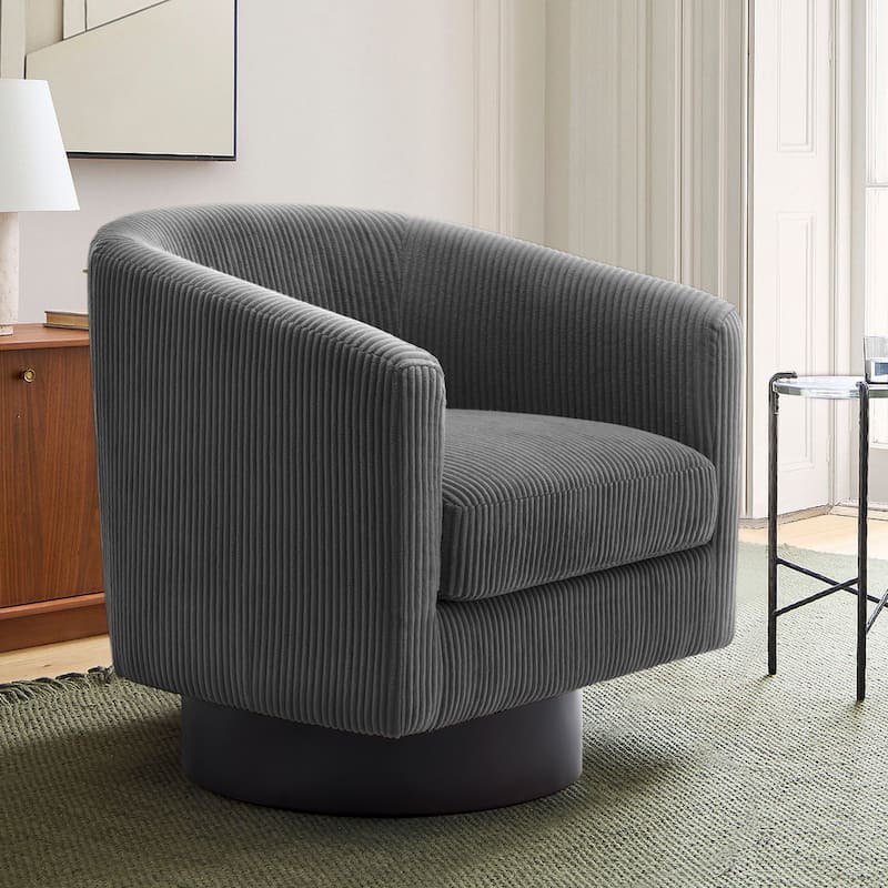 Modern Upholstered Barrel Chair Swivel Accent Chair for Living Room - Corduroy - Gray/Corduroy