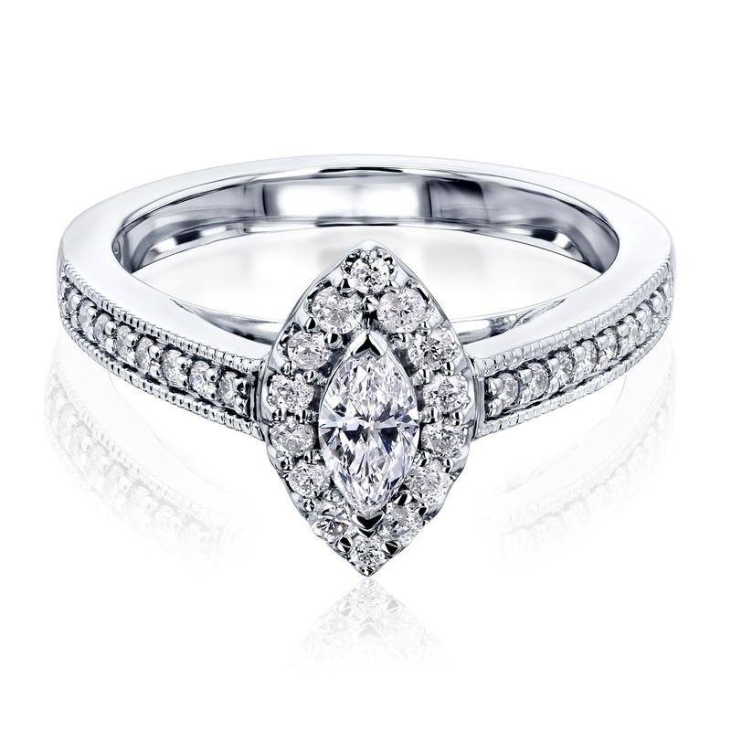 Annello by Kobelli 10k White Gold The Marquise Halo Diamond Ring (HI/SI, HI/I) - 9 - White