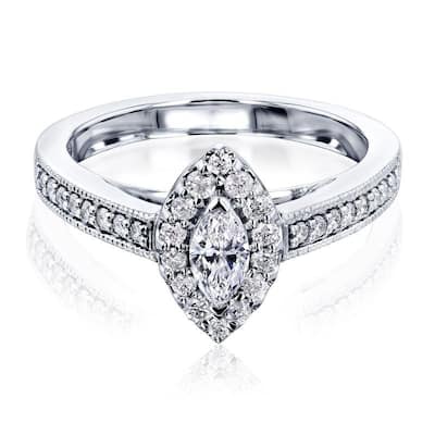 Annello by Kobelli 10k White Gold The Marquise Halo Diamond Ring (HI/SI, HI/I)