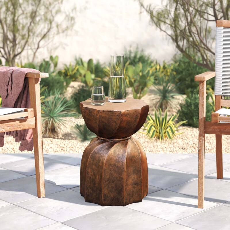 Cement Hourglass Round Side and End Table, Indoors & Outdoors