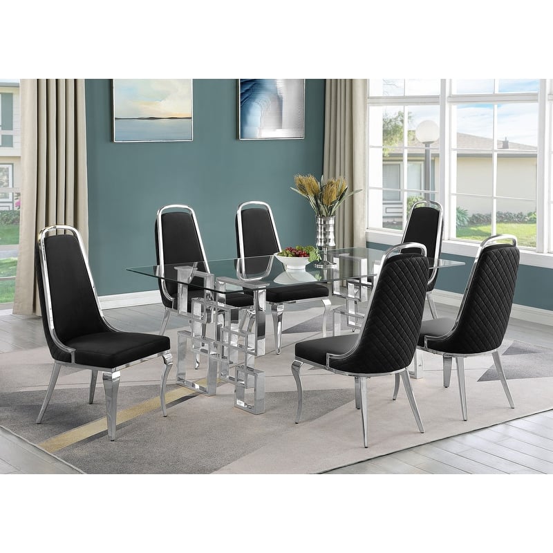 Best Quality Furniture Small Glass Table Dining Sets - 7pcs - Chrome - Black 