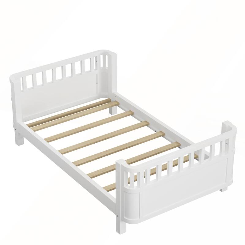 Wood Platform Bed with Rails for Girls and Boys