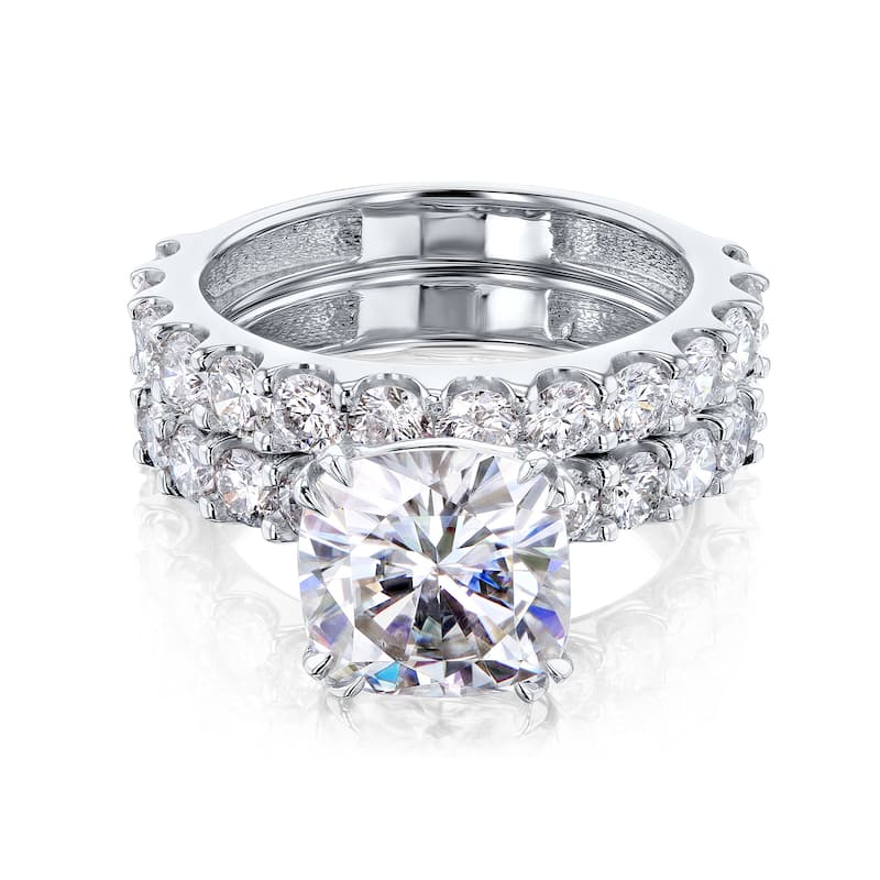Kobelli 4.90 Carat Lab Grown Diamond Certified 14k Solid Gold Cushion-cut Wide Bands Lorette 2pc Bridal Set (EF/VS) - White - 4
