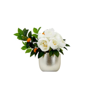 16" Artificial Peony Dahlia Arrangement white Vase