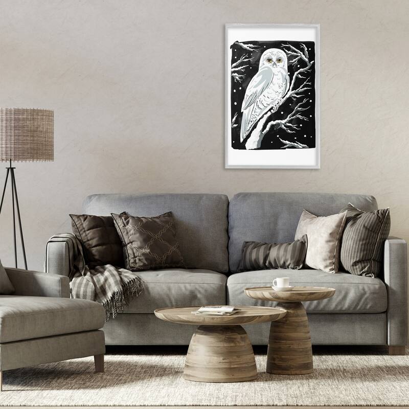 Stupell Forest Owl & Calm Snowfall Framed Giclee Art Design By Hannah Moren