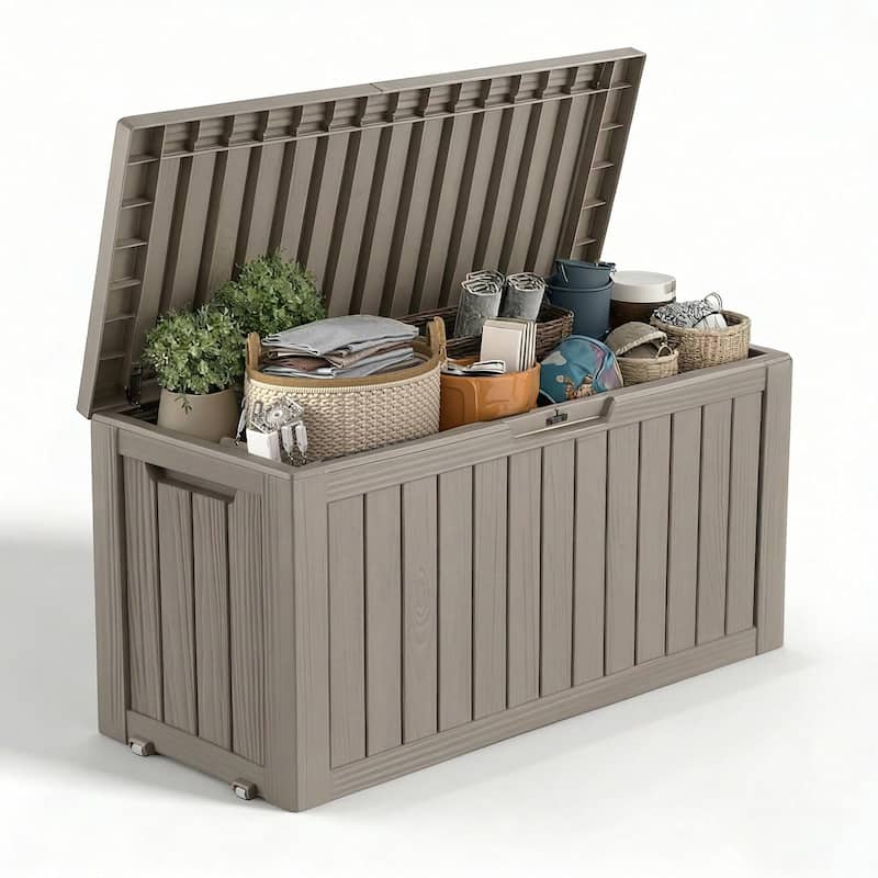 Outdoor Patio Storage Resin Lockable Deck Box - 75gal Light Brown