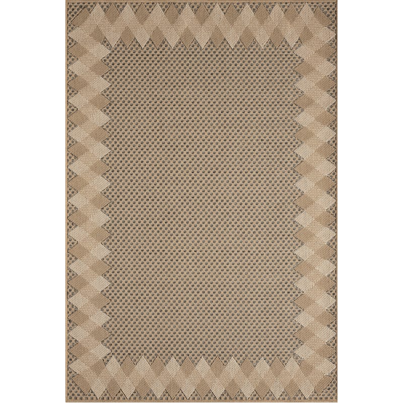 Abani Rugs Patio PAT130A Outdoor Grey Beige Checkered with Border Area Rug