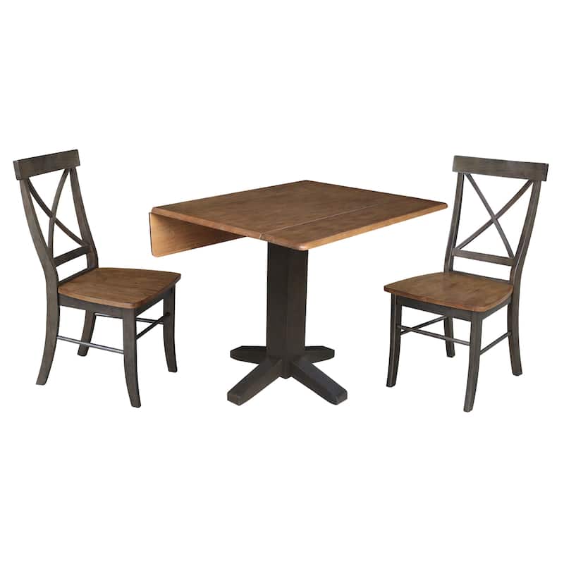 36" Solid Wood Square Dual Drop Leaf Dining Table with 2 Dining Chairs