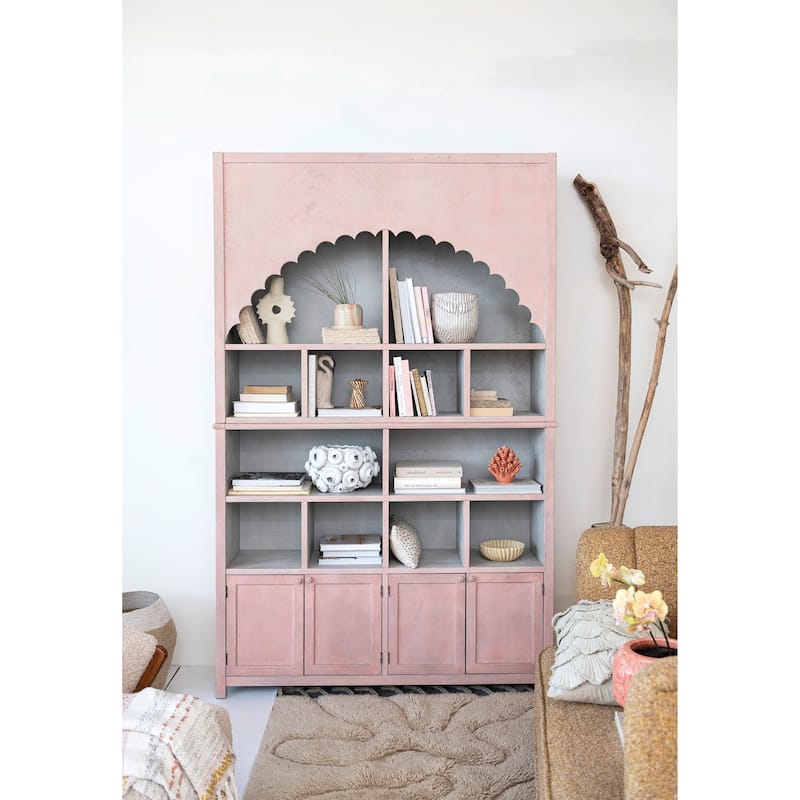 Wood Cabinet Storage with Scalloped Edge - 59.5"L x 15.8"W x 94.5"H