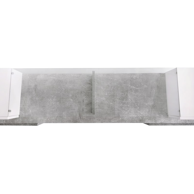 Roomfitters Modern Unique Shape TV Cabinet with 2 Glass Shelves, High Gloss Media Consolefor TVs up to 88", Grey