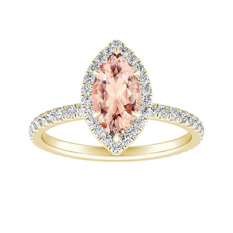 Auriya 14K Gold 3ct Marquise Morganite Halo Diamond Engagement Ring 5/8ct TDW - Yellow - 8.5