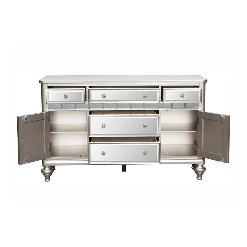 Jomo Sideboard Buffet Console, Mirror Front, 5 Drawers Silver, 57 Inch